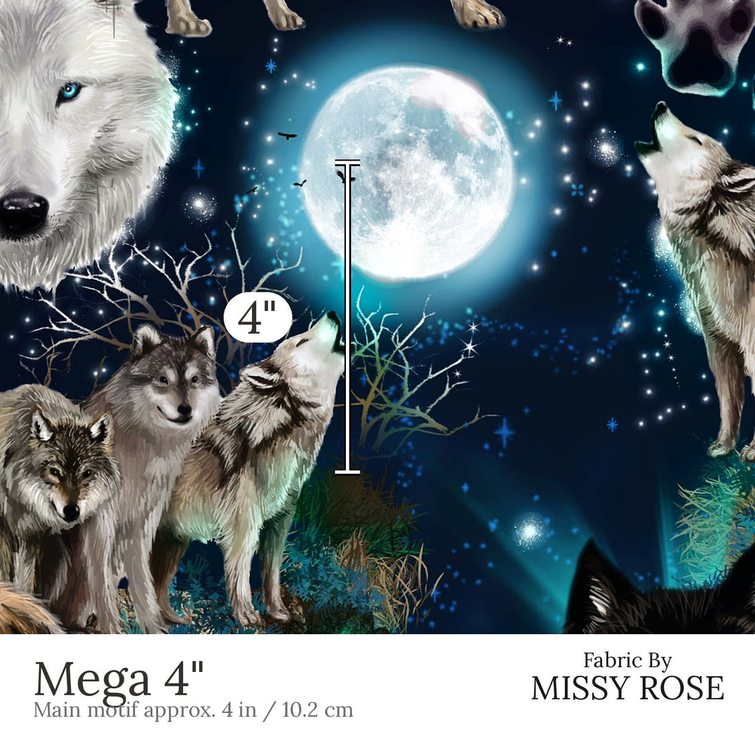 Design 501 Wolf Fabric Mega 4 inch print scale guide | Fabric by Missy Rose