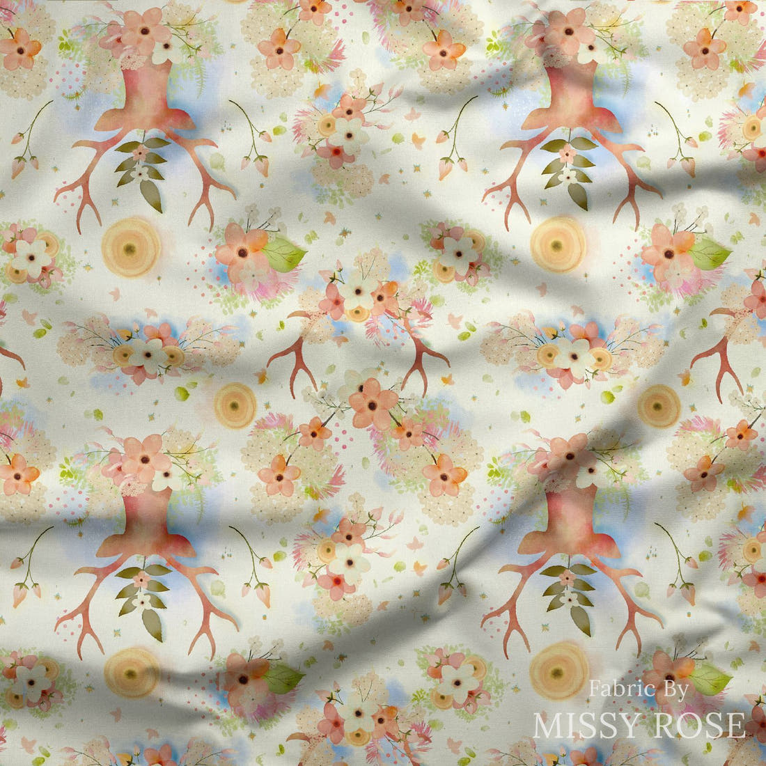 Design 502 Neutral Woodlands Fabric draped fabric mockup – custom printed fabric by the metre | Fabric by Missy Rose
