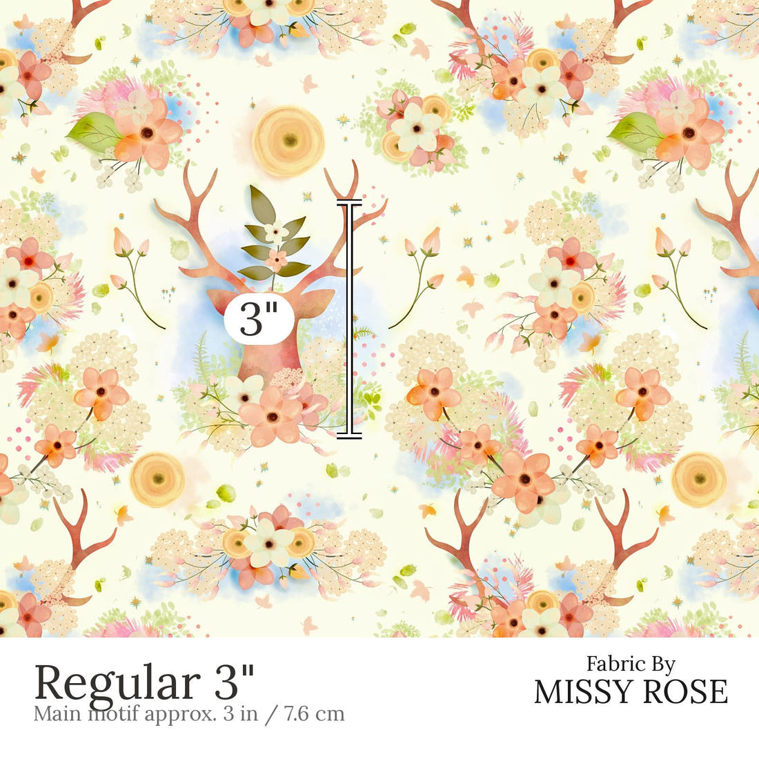 Design 502 Neutral Woodlands Fabric Regular 3 inch print scale guide | Fabric by Missy Rose