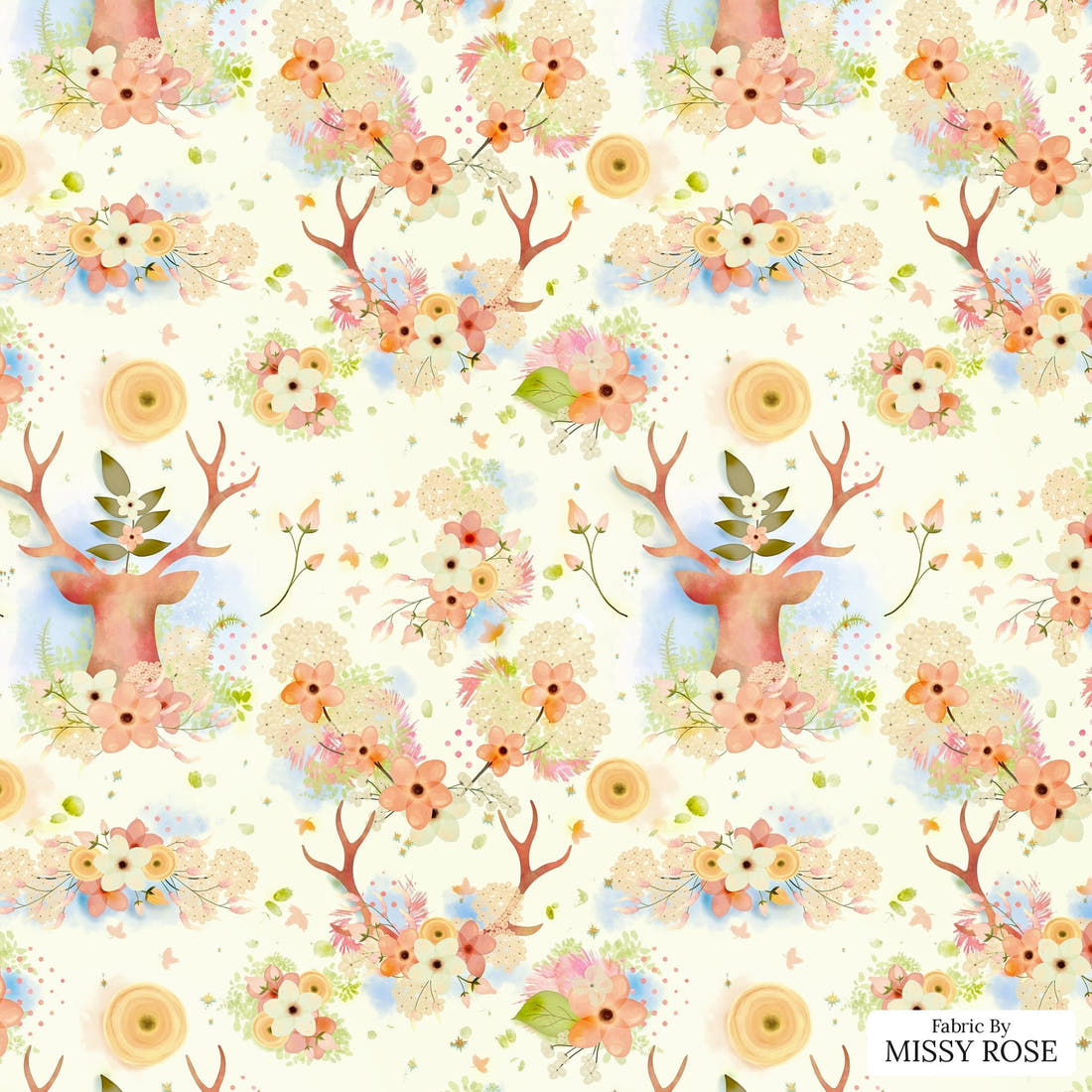 Design 502 Neutral Woodlands Fabric - flat view of the print, zoom in for detail | Fabric by Missy Rose