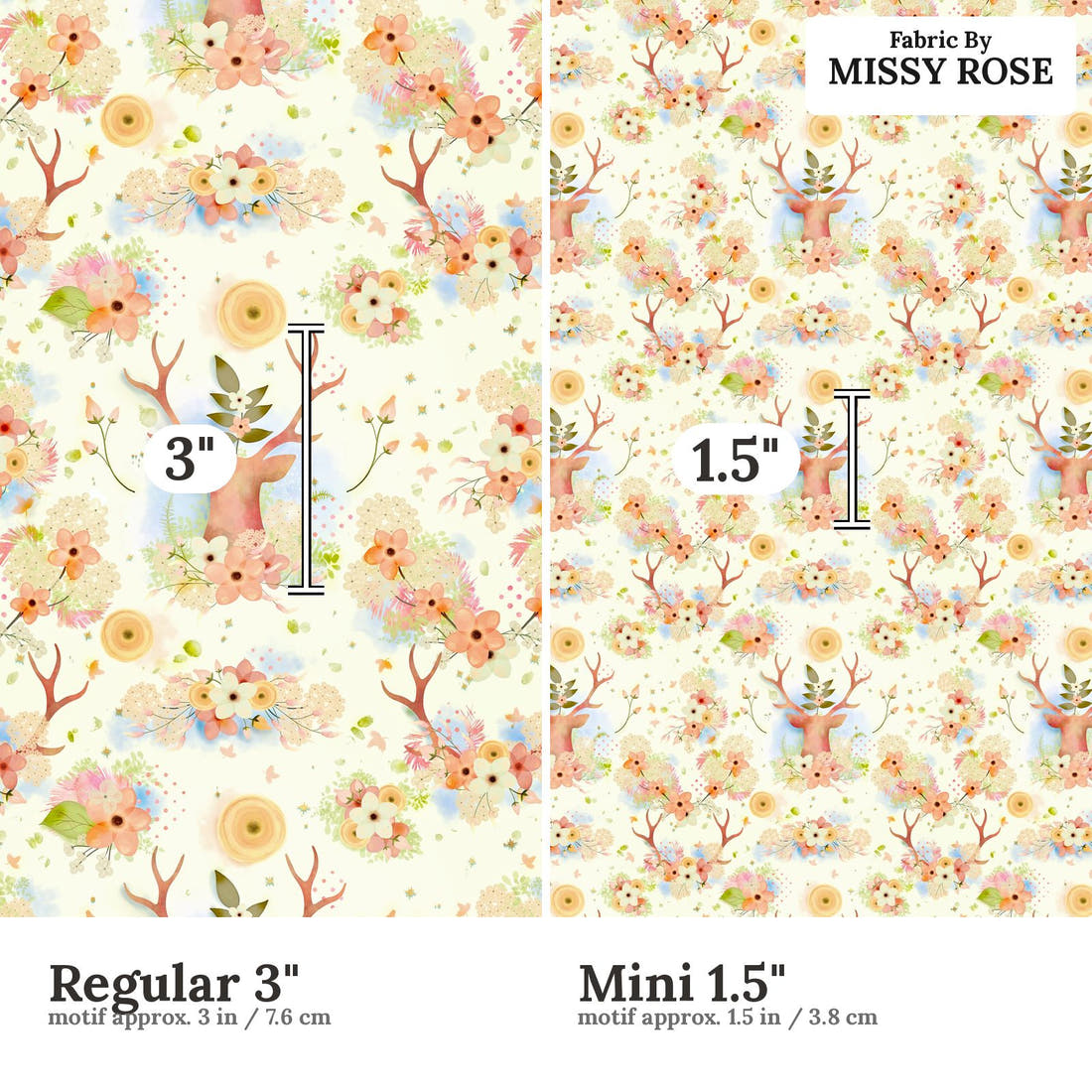 Design 502 Neutral Woodlands Fabric size comparison - print scale | Fabric by Missy Rose