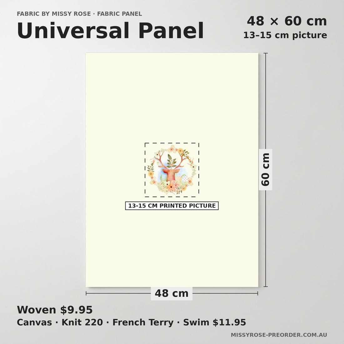 Design 502 Neutral Woodlands Panel universal panel sizing – 13–15 cm printed picture on 48 × 60 cm fabric | Fabric by Missy Rose