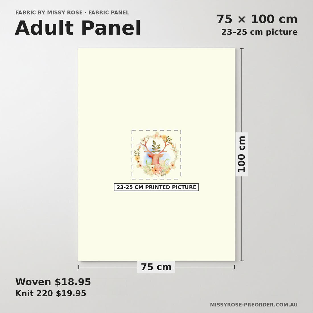 Design 502 Neutral Woodlands Panel adult panel sizing – 23–25 cm printed picture on 75 × 100 cm fabric | Fabric by Missy Rose