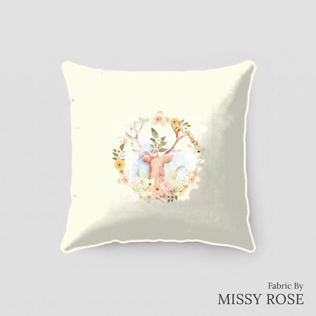 Design 502 Neutral Woodlands Panel sewn into a cushion – see how the panel looks made up | Fabric by Missy Rose