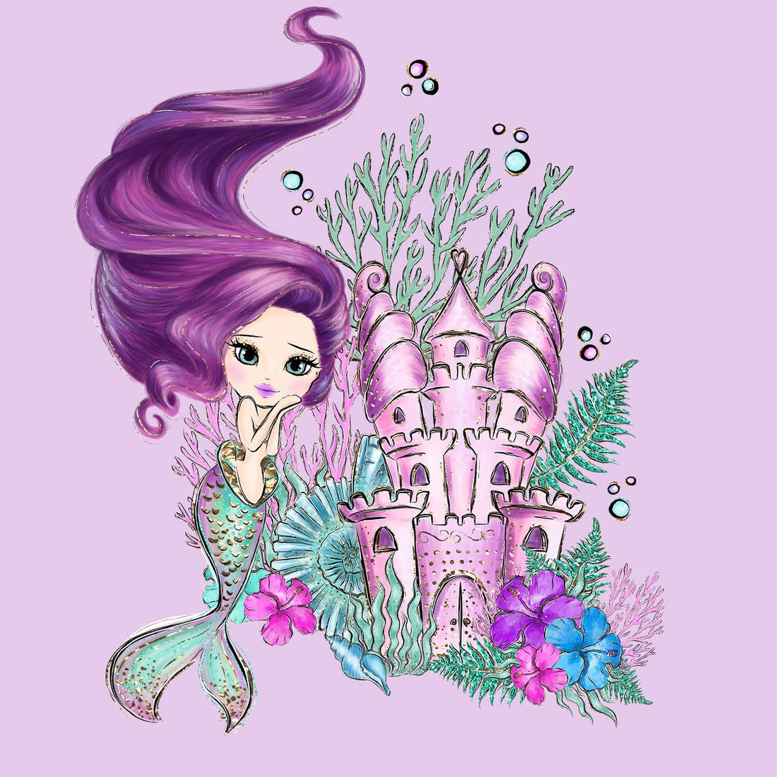 Design 503 Purple Mermaid Panel – full artwork close-up of the printed picture | Fabric by Missy Rose