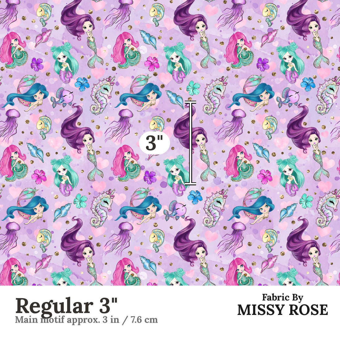 Design 503 Purple Mermaid Fabric Regular 3" - print scale | Fabric by Missy Rose