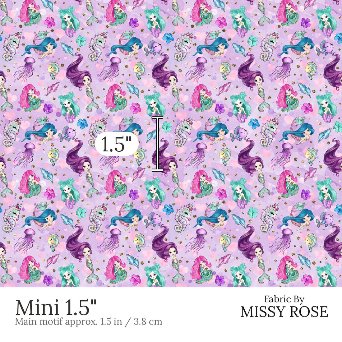 Design 503 Purple Mermaid Fabric Mini 1.5 inch print scale guide | Fabric by Missy Rose
