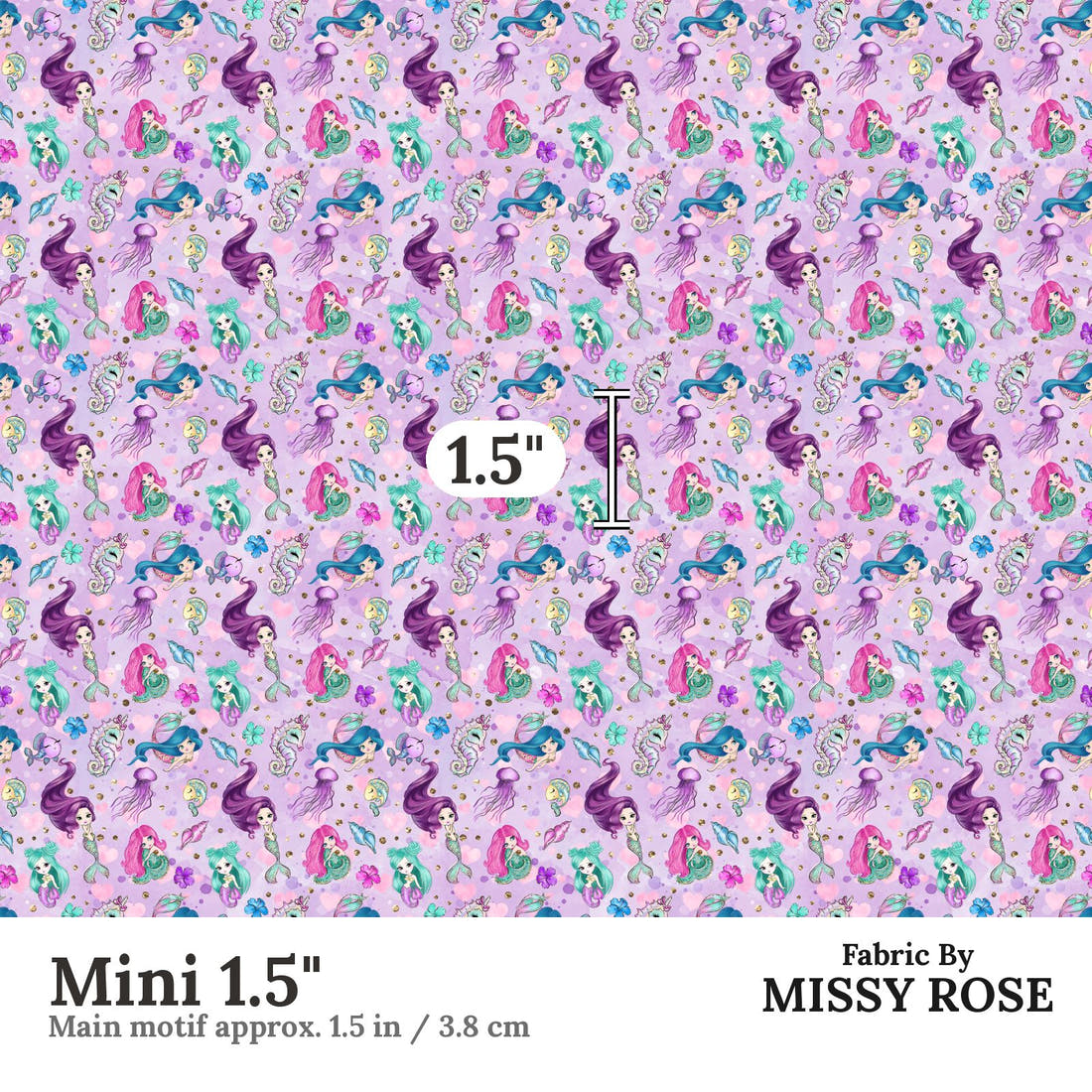 Design 503 Purple Mermaid Fabric Mini 1.5" - print scale | Fabric by Missy Rose