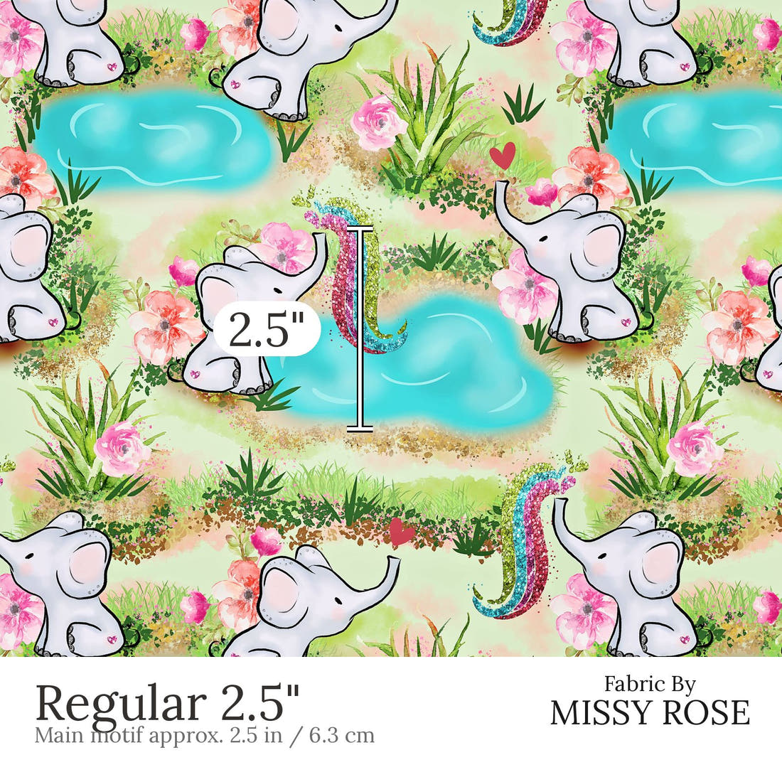Design 504 Elephant Fabric Regular 2.5 inch print scale guide | Fabric by Missy Rose