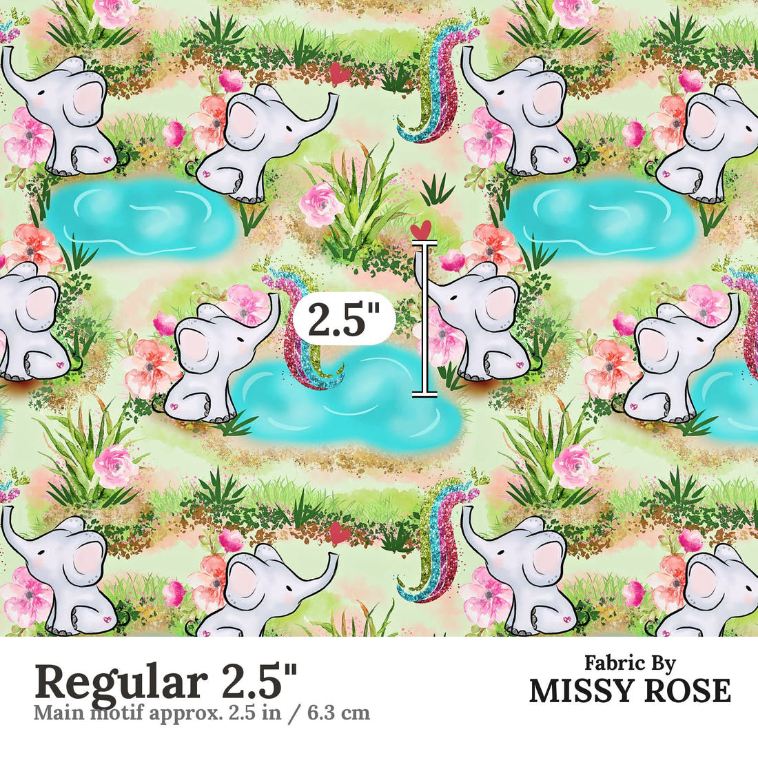 Design 504 Elephant Fabric Regular 2.5" - print scale | Fabric by Missy Rose