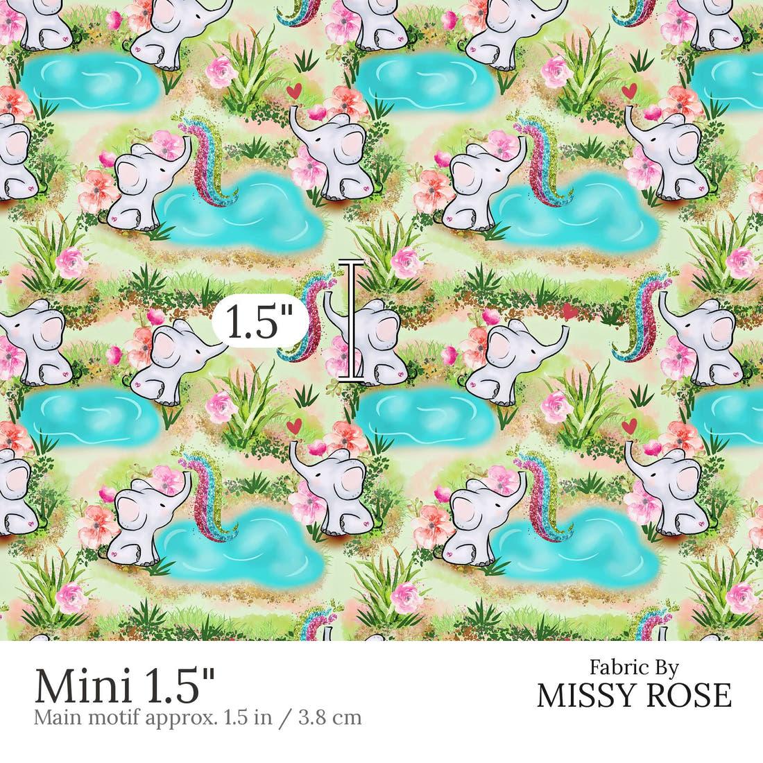 Design 504 Elephant Fabric Mini 1.5 inch print scale guide | Fabric by Missy Rose