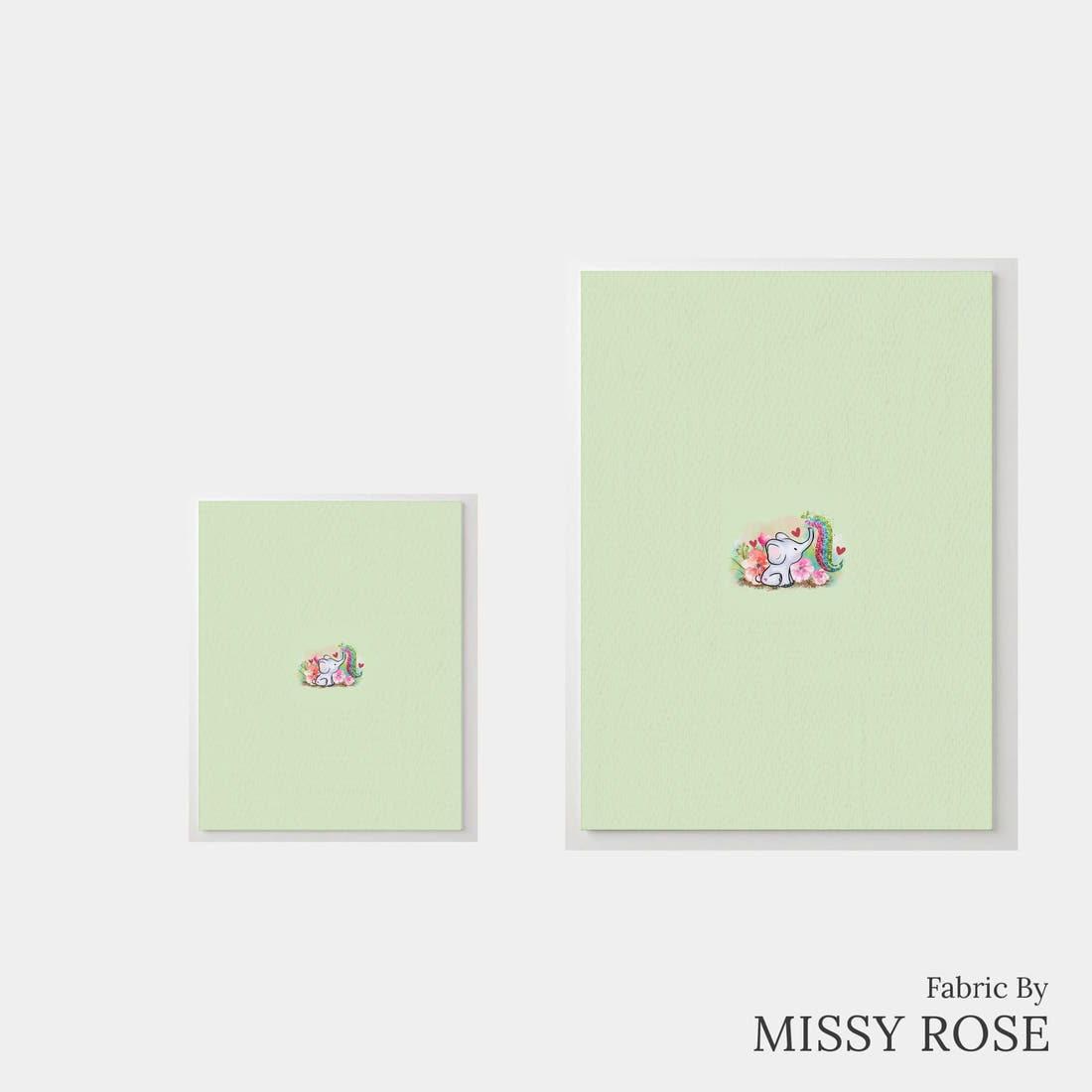 Design 504 Elephant Panel – universal and adult panel sizes side by side | Fabric by Missy Rose