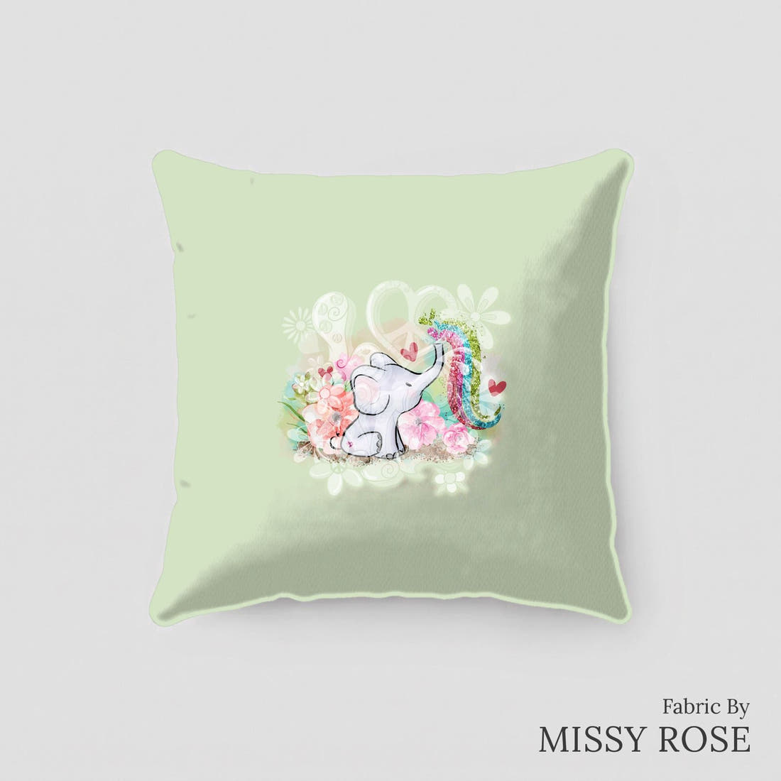Design 504 Elephant Panel sewn into a cushion – see how the panel looks made up | Fabric by Missy Rose