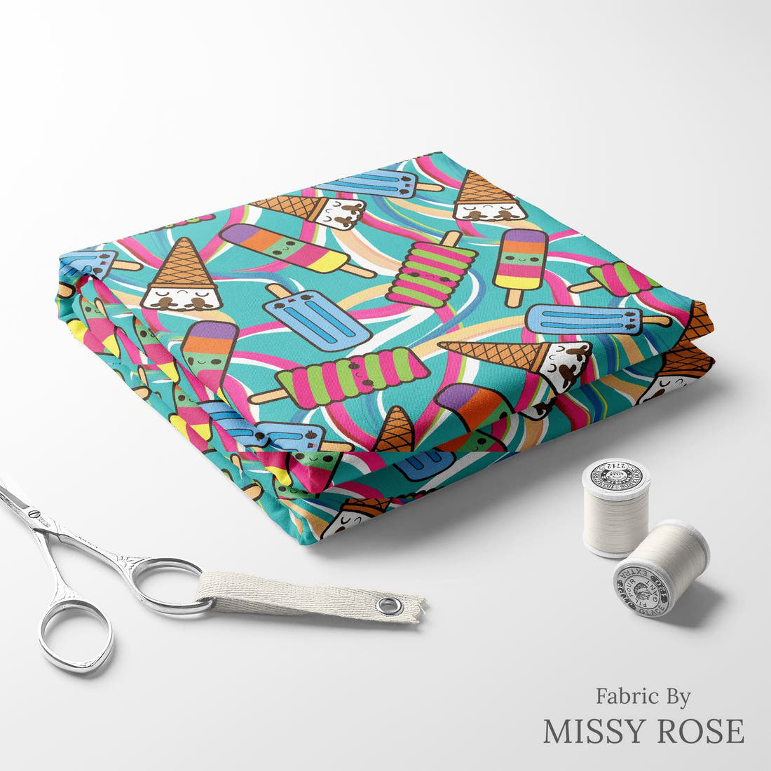 Design 506 Bright Ice Blocks Fabric folded fabric stack with matching thread – pre-order fabric Australia | Fabric by Missy Rose