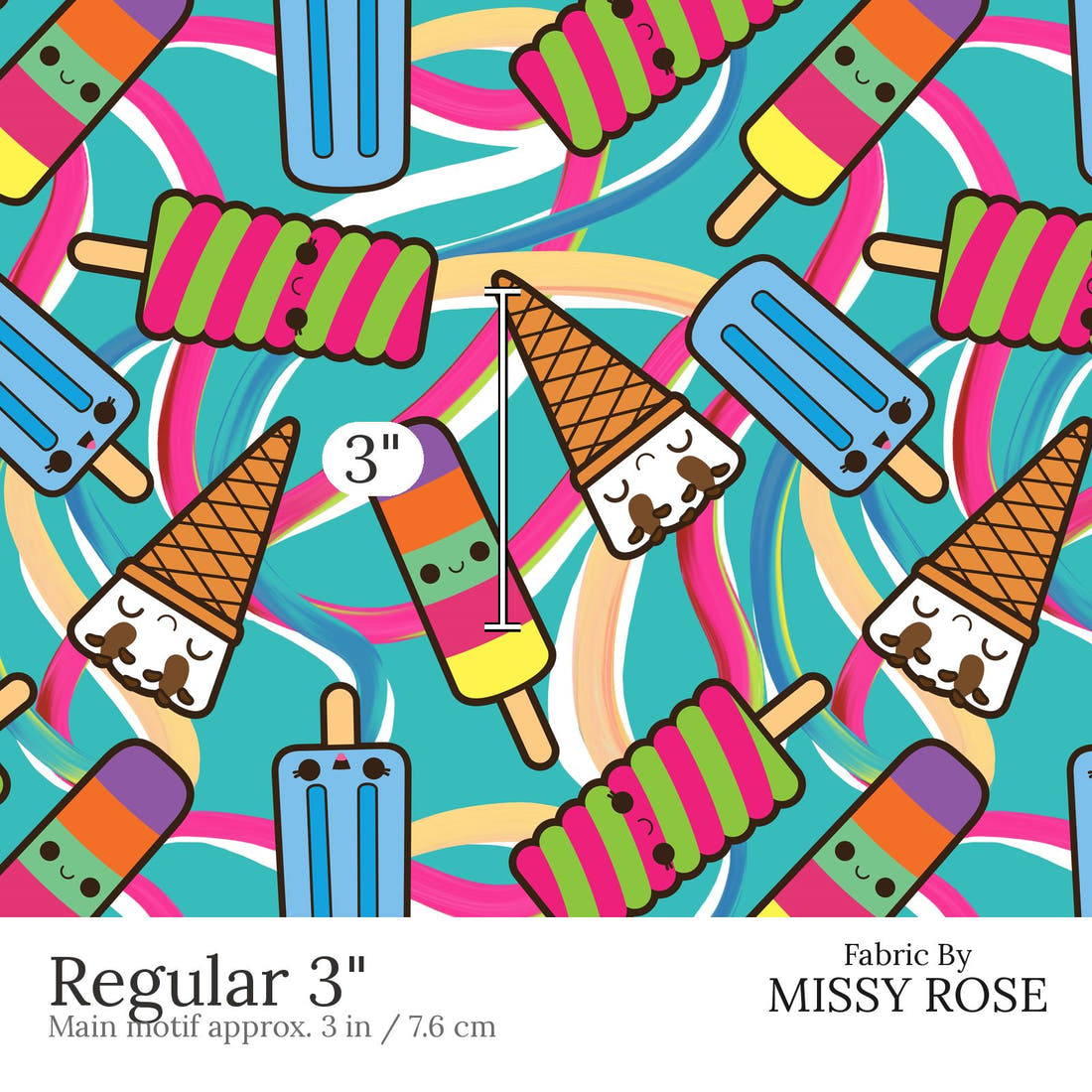 Design 506 Bright Ice Blocks Fabric Regular 3 inch print scale guide | Fabric by Missy Rose