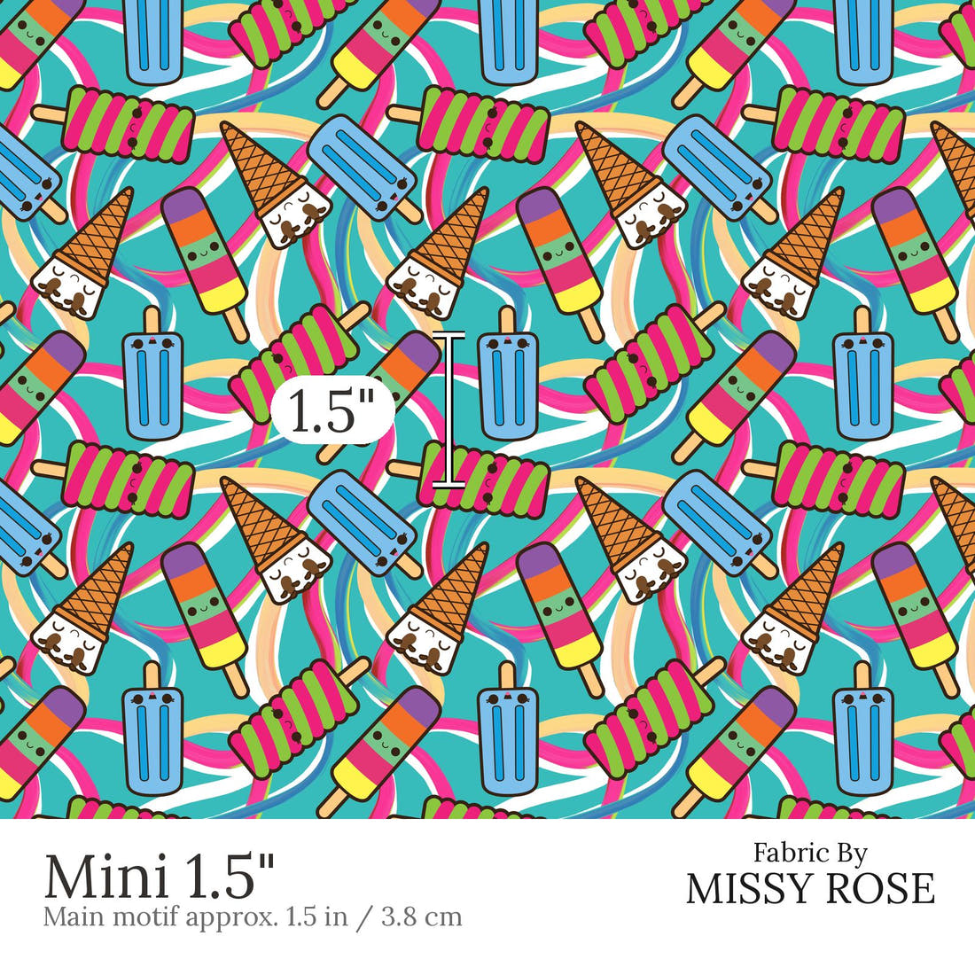 Design 506 Bright Ice Blocks Fabric Mini 1.5 inch print scale guide | Fabric by Missy Rose
