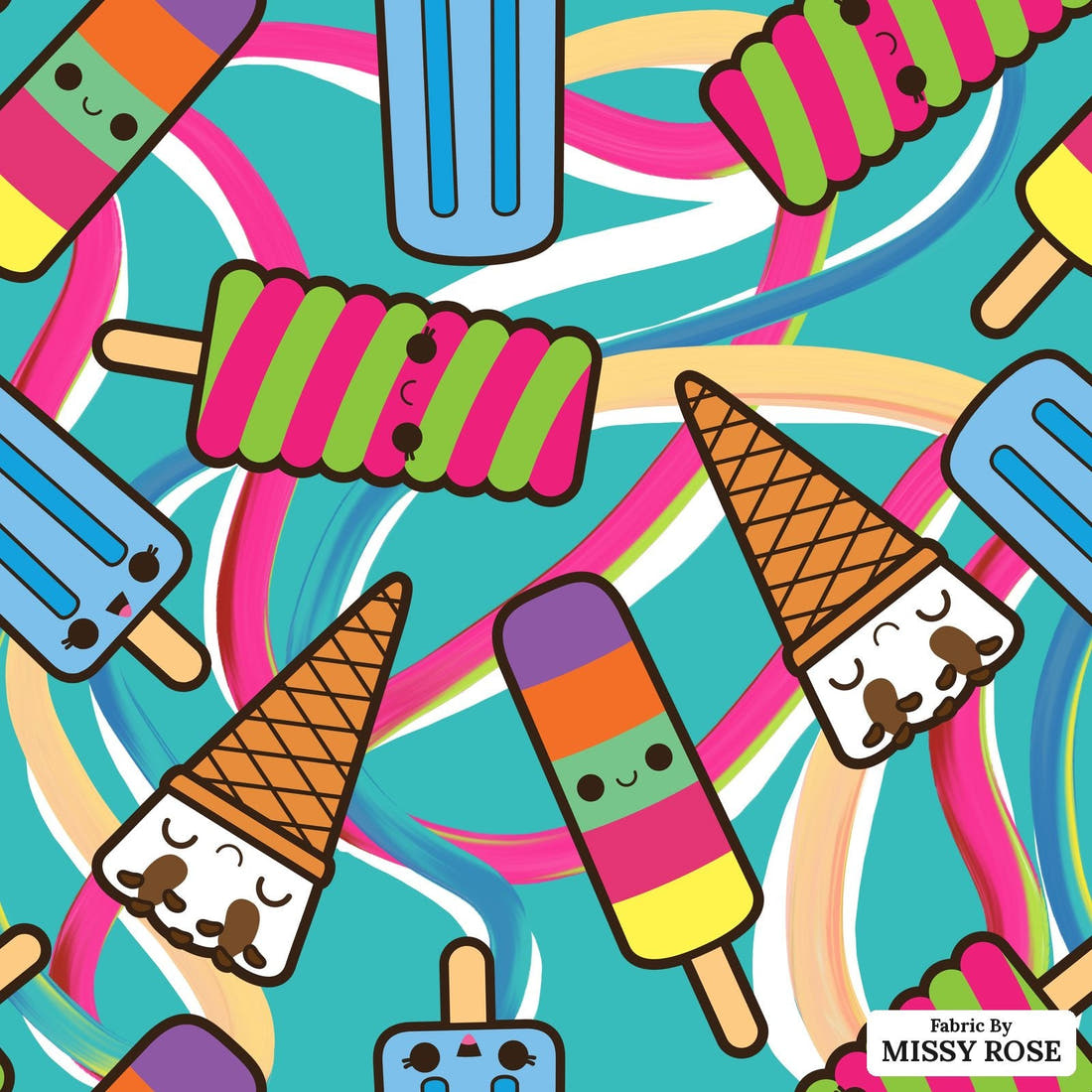 Design 506 Bright Ice Blocks Fabric - flat view of the print, zoom in for detail | Fabric by Missy Rose