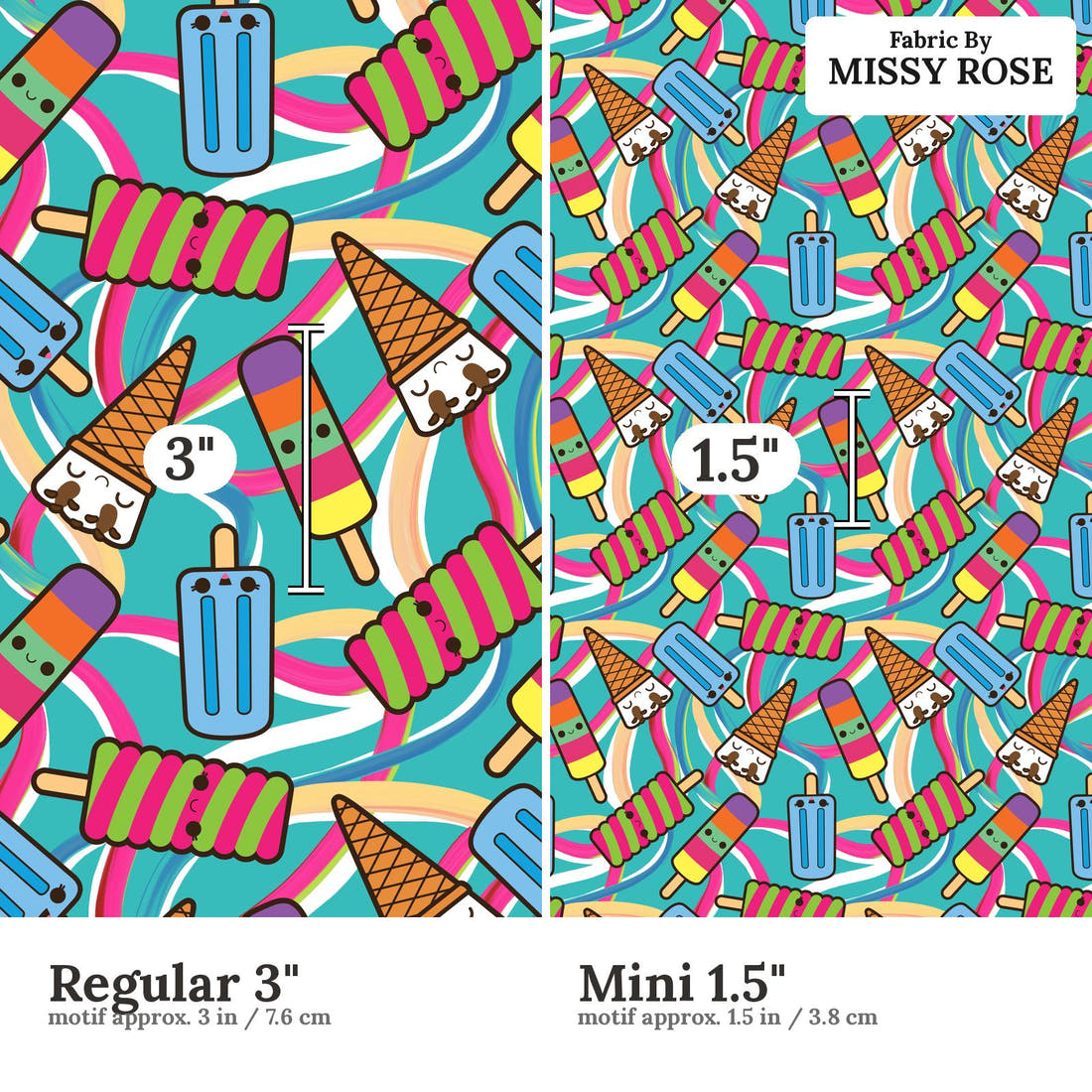 Design 506 Bright Ice Blocks Fabric size comparison - print scale | Fabric by Missy Rose