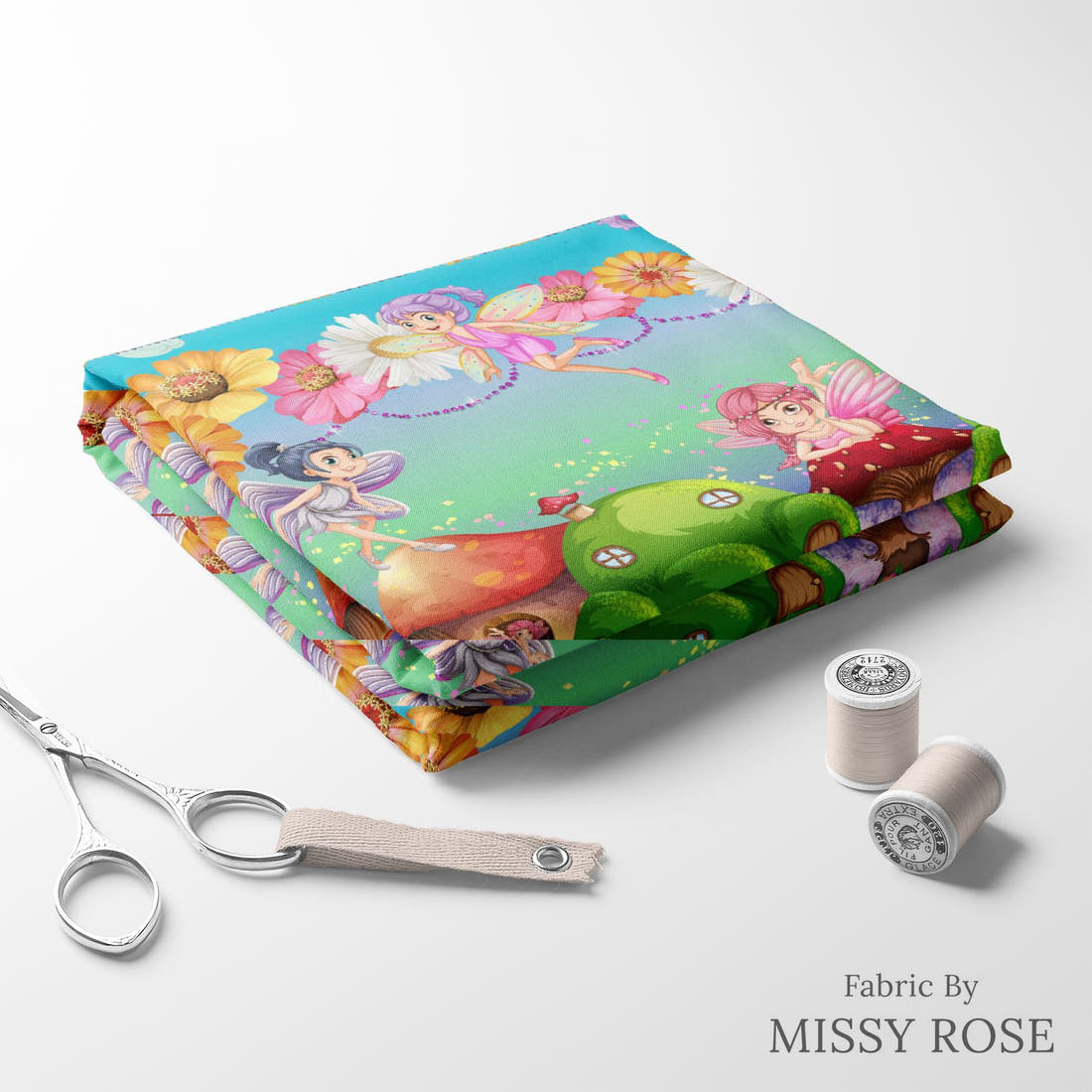 Design 507 Fairy Fabric folded fabric stack with matching thread – pre-order fabric Australia | Fabric by Missy Rose
