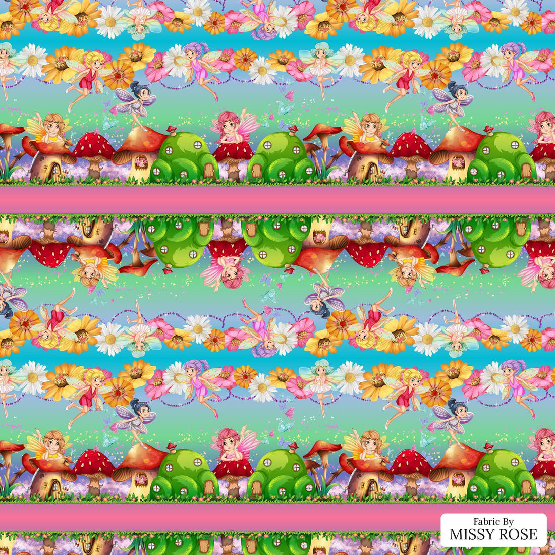 Design 507 Fairy Fabric Double Border 18 inch – the full border repeat, both borders | Fabric by Missy Rose