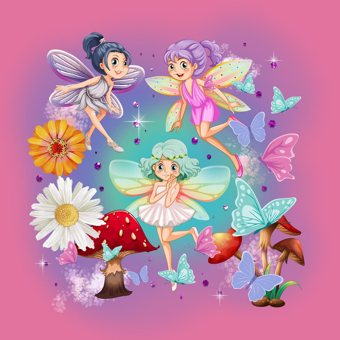 Design 507 Fairy Panel – full artwork close-up of the printed picture | Fabric by Missy Rose