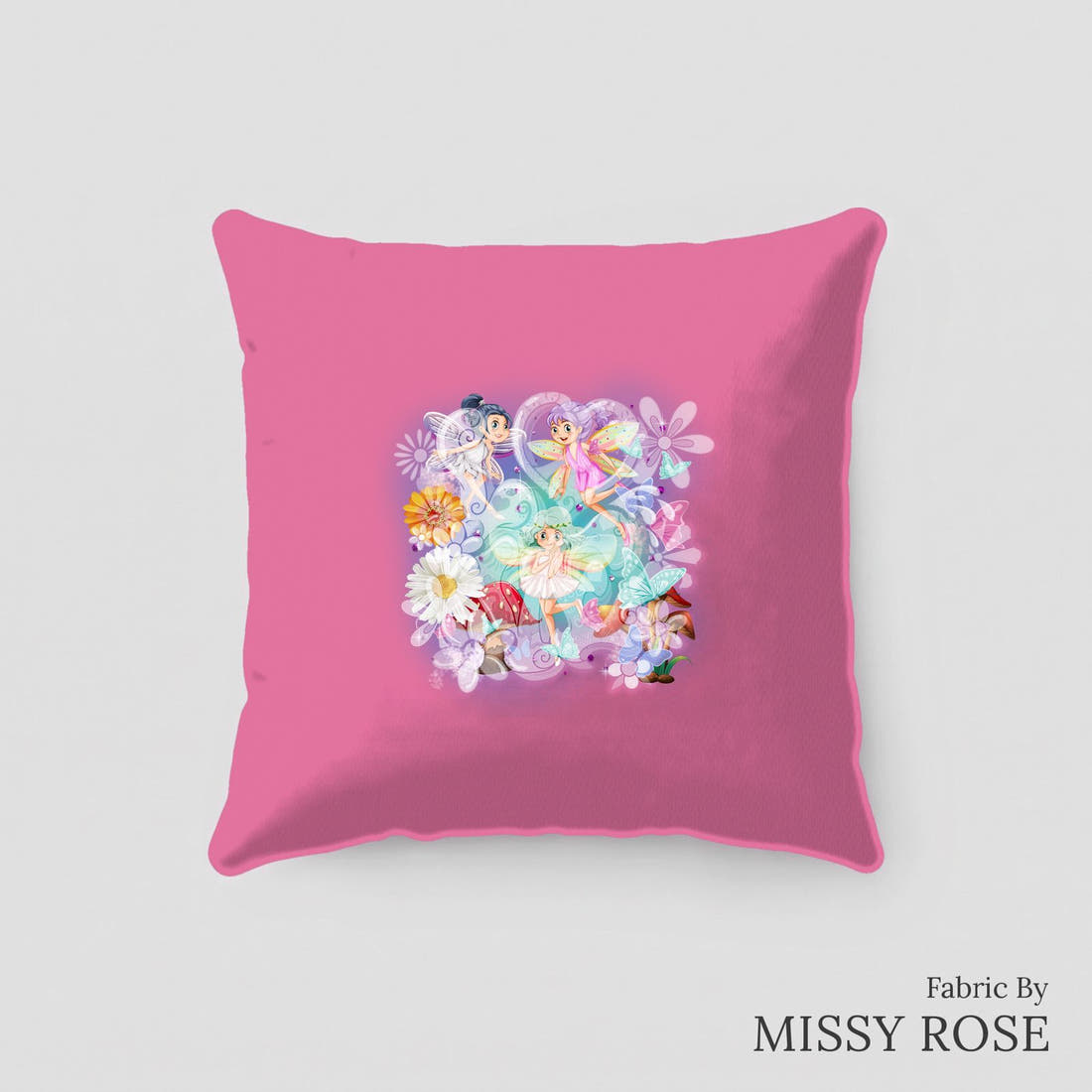 Design 507 Fairy Panel sewn into a cushion – see how the panel looks made up | Fabric by Missy Rose
