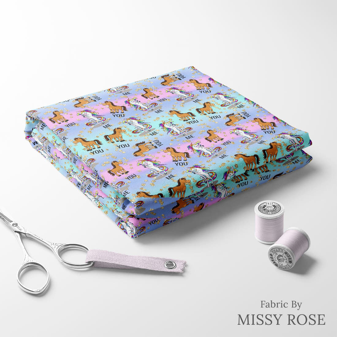 Design 508 Funny Fabric folded fabric stack with matching thread – pre-order fabric Australia | Fabric by Missy Rose
