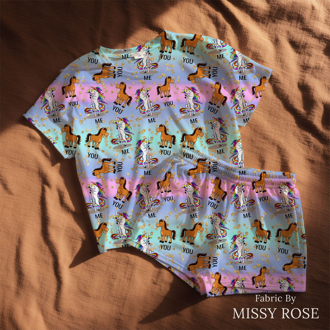Design 508 Funny Fabric sewn into a lounge set – see how the print looks made up | Fabric by Missy Rose