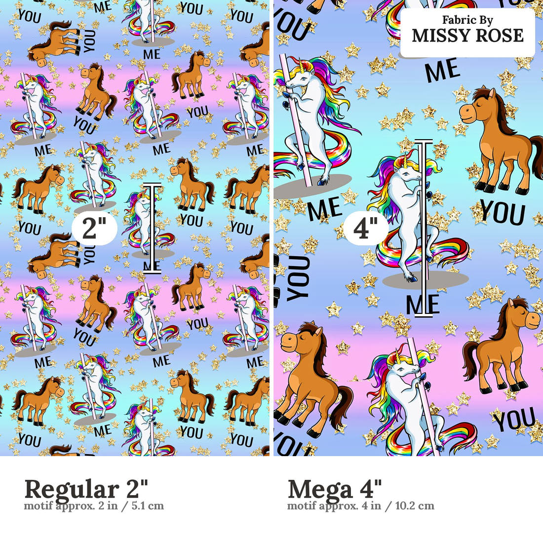 Design 508 Funny Fabric size comparison - print scale | Fabric by Missy Rose