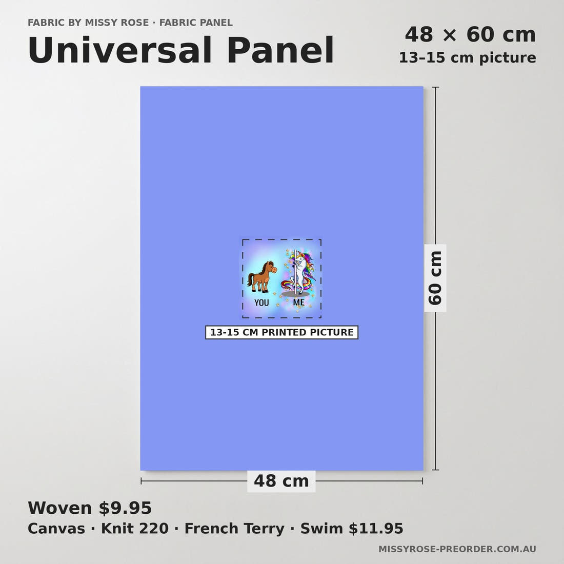 Design 508 Funny Panel universal panel sizing – 13–15 cm printed picture on 48 × 60 cm fabric | Fabric by Missy Rose
