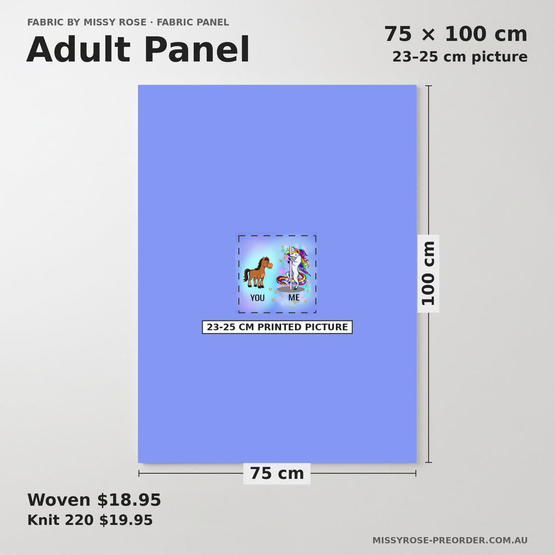 Design 508 Funny Panel adult panel sizing – 23–25 cm printed picture on 75 × 100 cm fabric | Fabric by Missy Rose