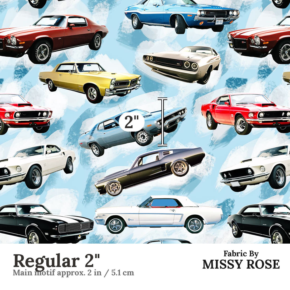 Design 509 Cars Fabric Regular 2" - print scale | Fabric by Missy Rose
