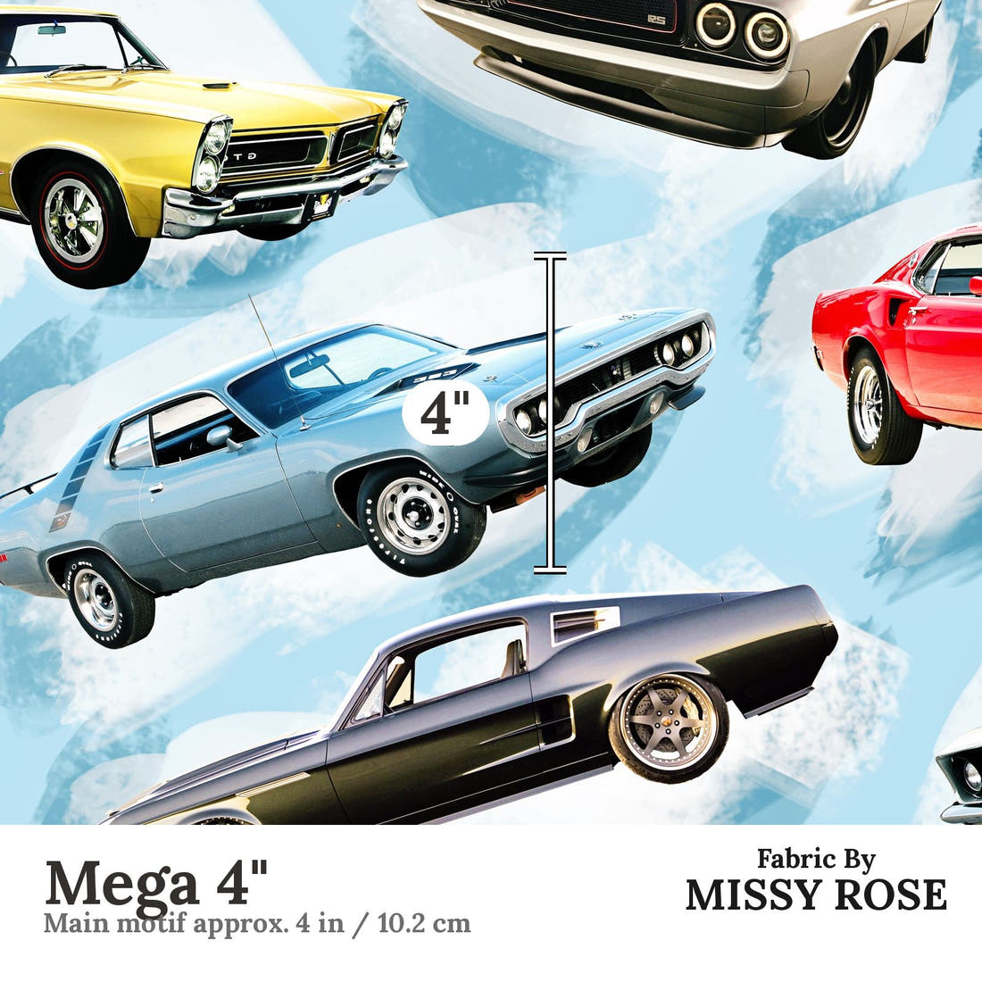 Design 509 Cars Fabric Mega 4" - print scale | Fabric by Missy Rose