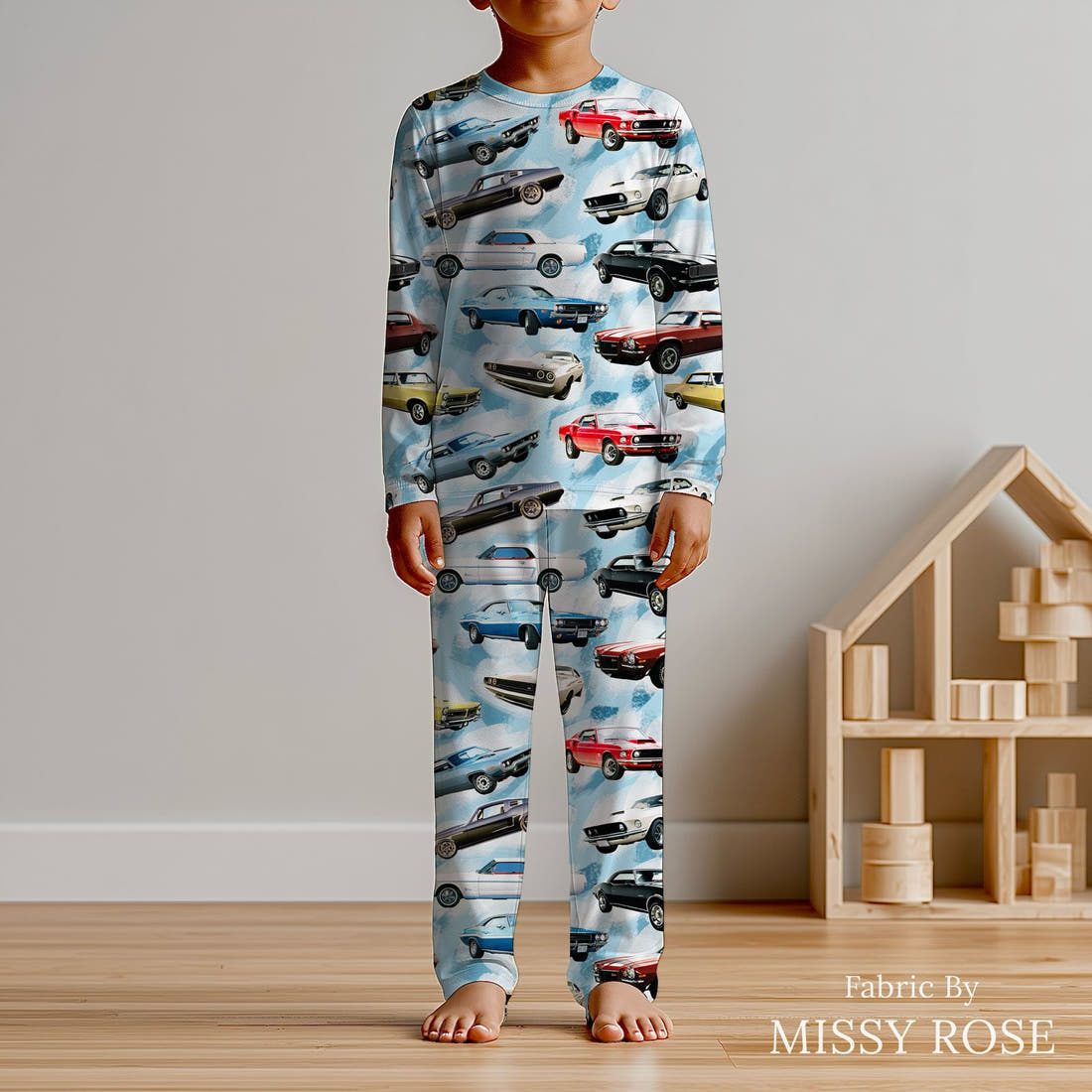 Design 509 Cars Fabric sewn into kids' pyjamas – see how the print looks made up | Fabric by Missy Rose