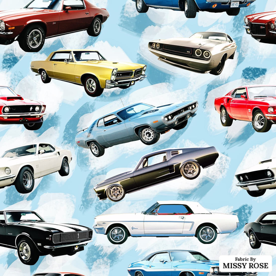 Design 509 Cars Fabric - flat view of the print, zoom in for detail | Fabric by Missy Rose