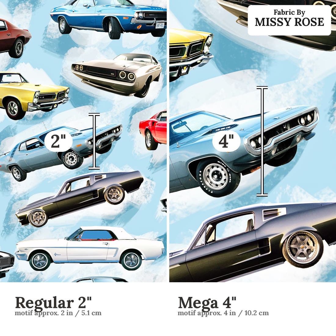 Design 509 Cars Fabric size comparison - print scale | Fabric by Missy Rose