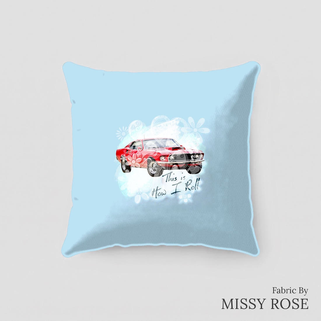 Design 509 Cars Panel sewn into a cushion – see how the panel looks made up | Fabric by Missy Rose