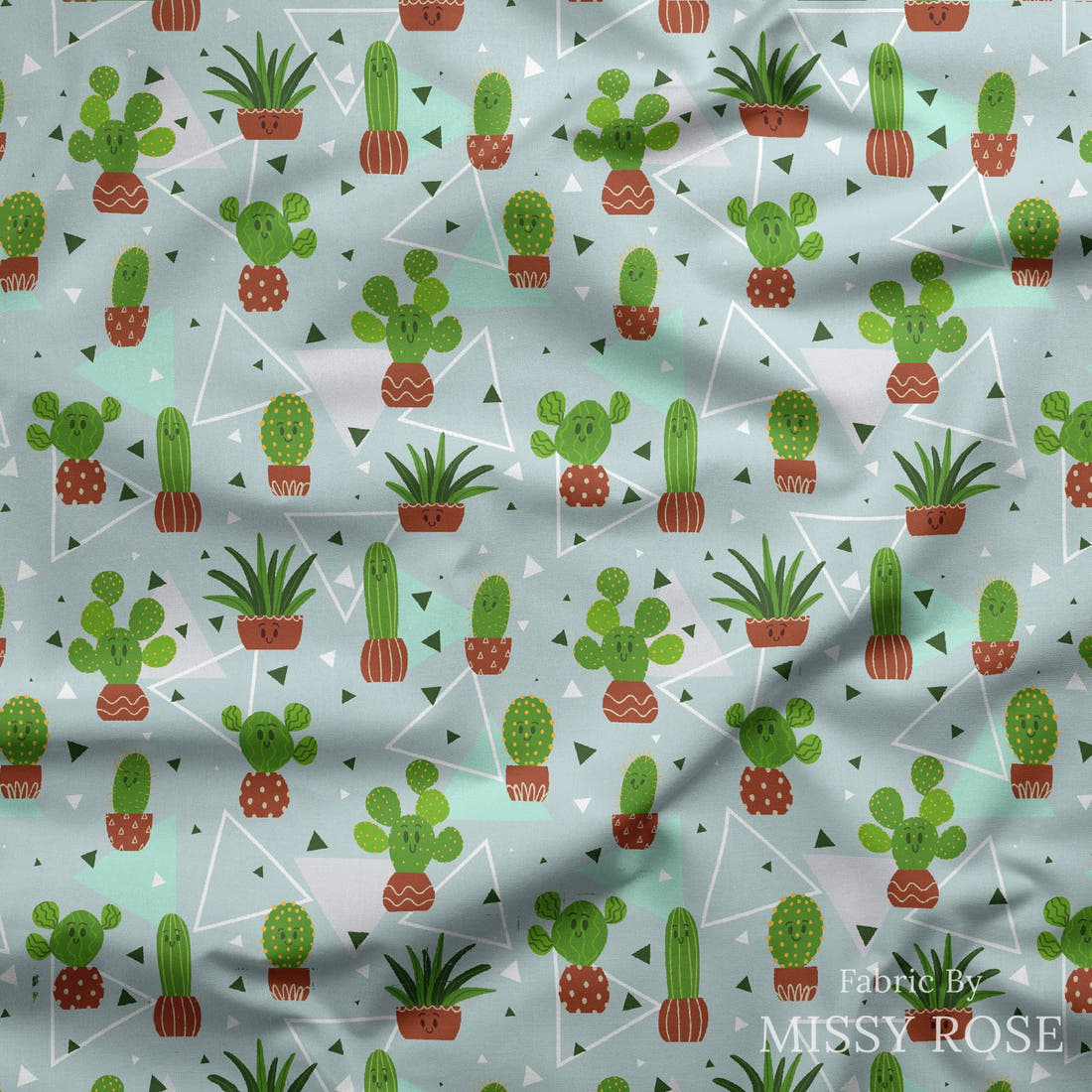 Design 51 Cactus Fabric draped fabric mockup – custom printed fabric by the metre | Fabric by Missy Rose