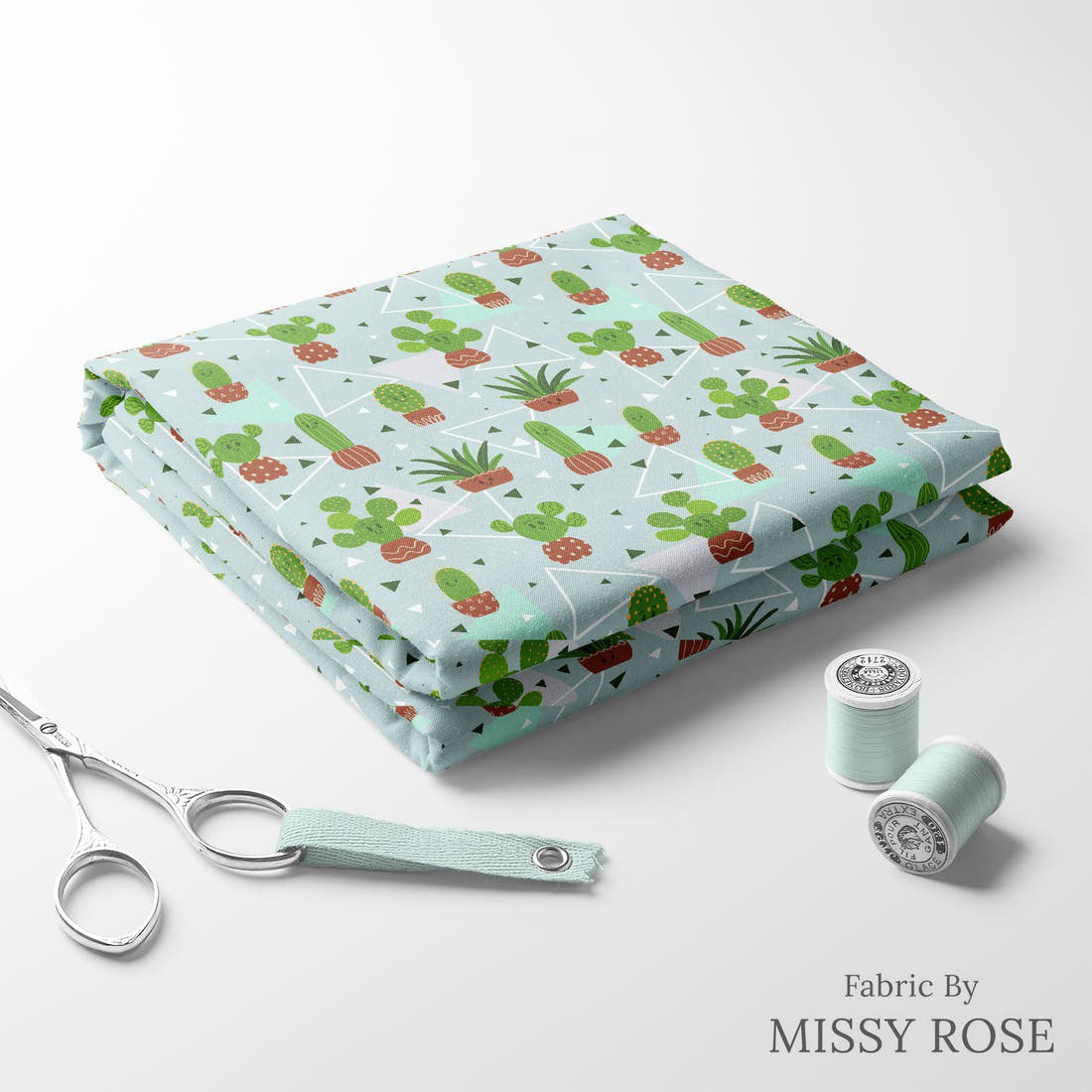 Design 51 Cactus Fabric folded fabric stack with matching thread – pre-order fabric Australia | Fabric by Missy Rose