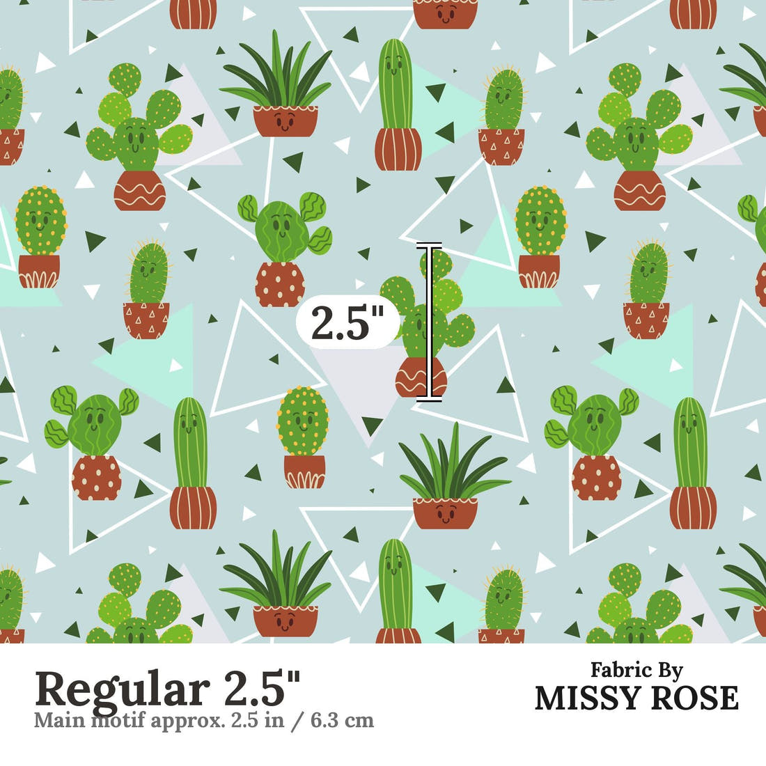 Design 51 Cactus Fabric Regular 2.5" - print scale | Fabric by Missy Rose