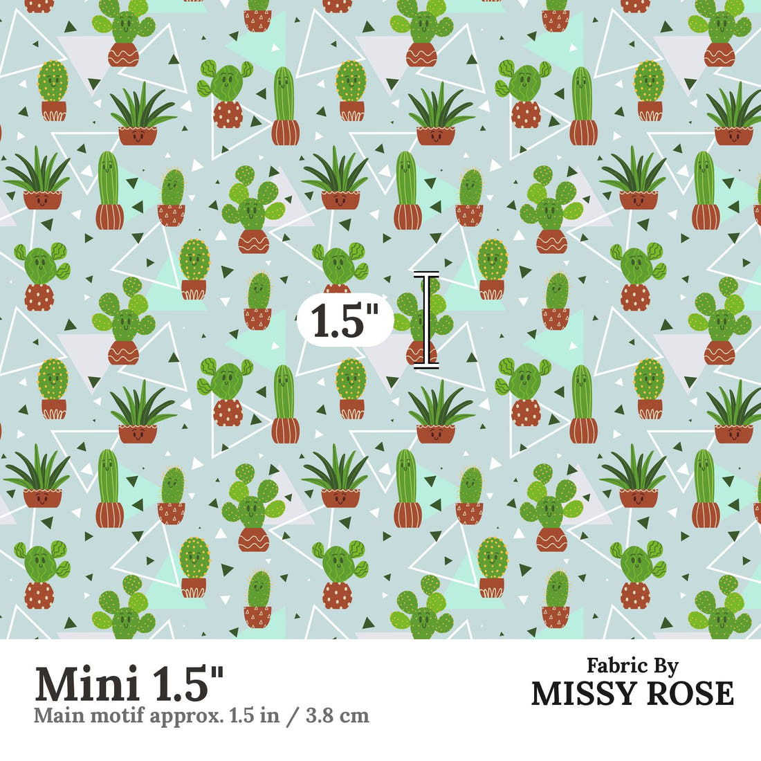 Design 51 Cactus Fabric Mini 1.5" - print scale | Fabric by Missy Rose