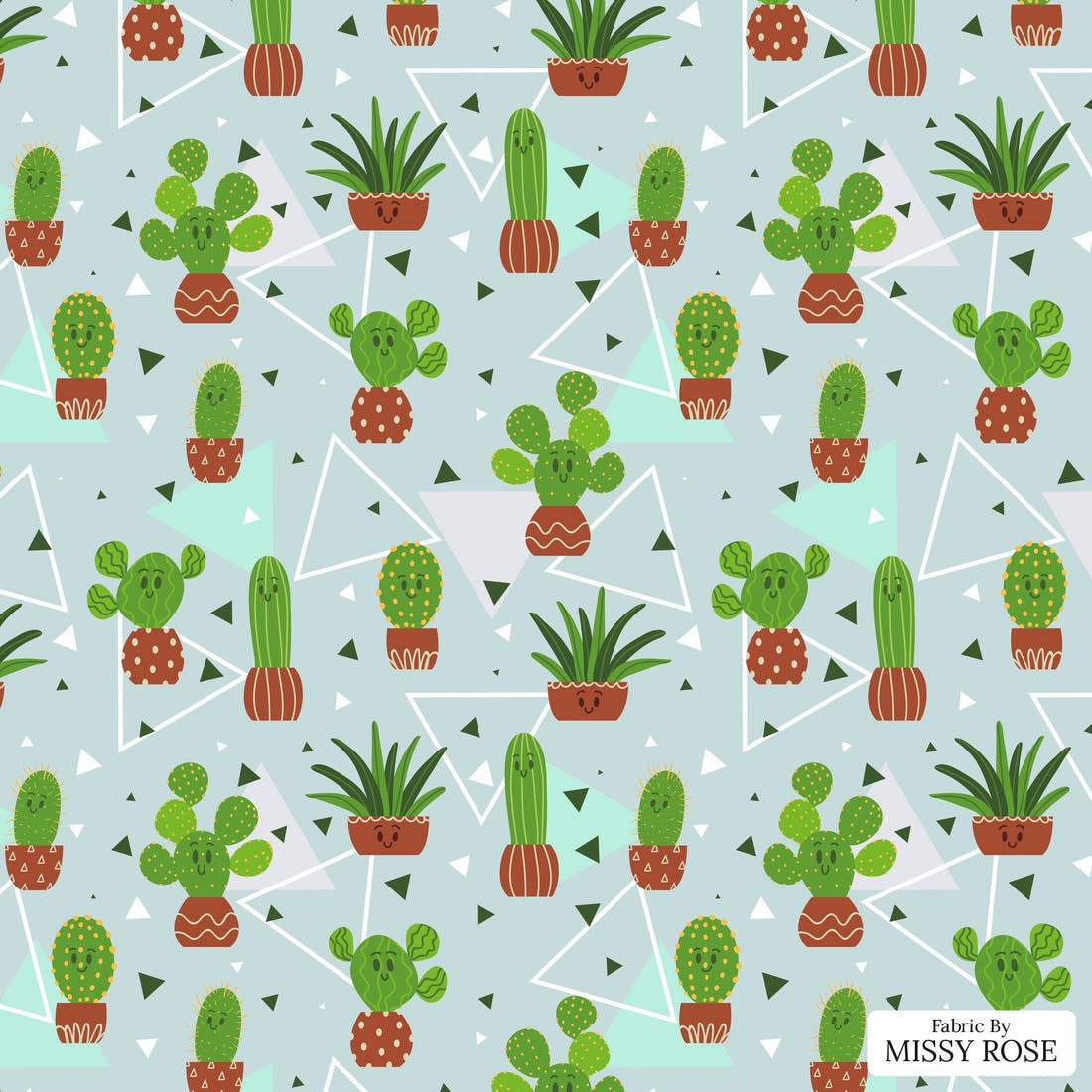 Design 51 Cactus Fabric - flat view of the print, zoom in for detail | Fabric by Missy Rose
