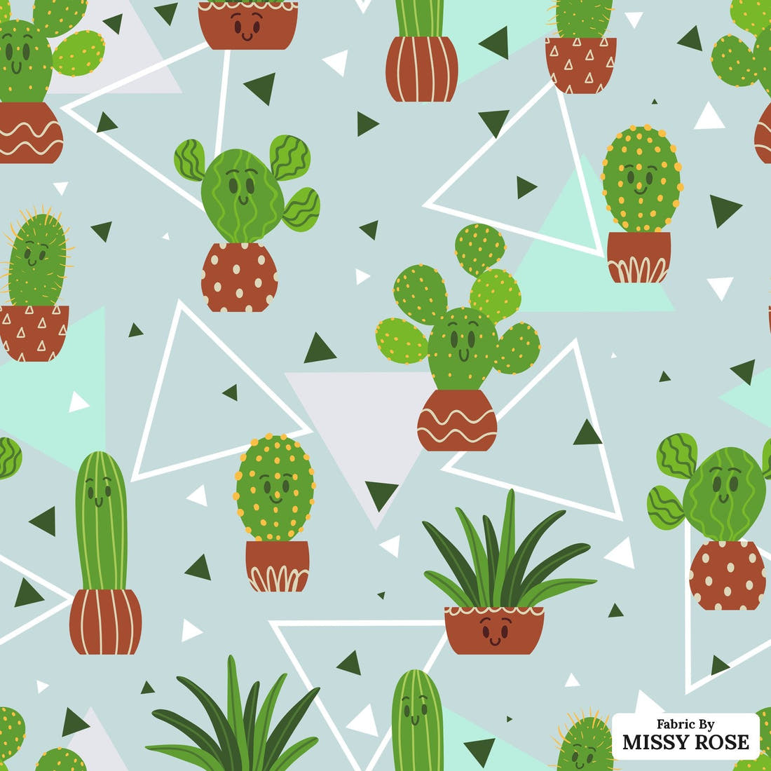 Design 51 Cactus Fabric - flat view of the print, zoom in for detail | Fabric by Missy Rose