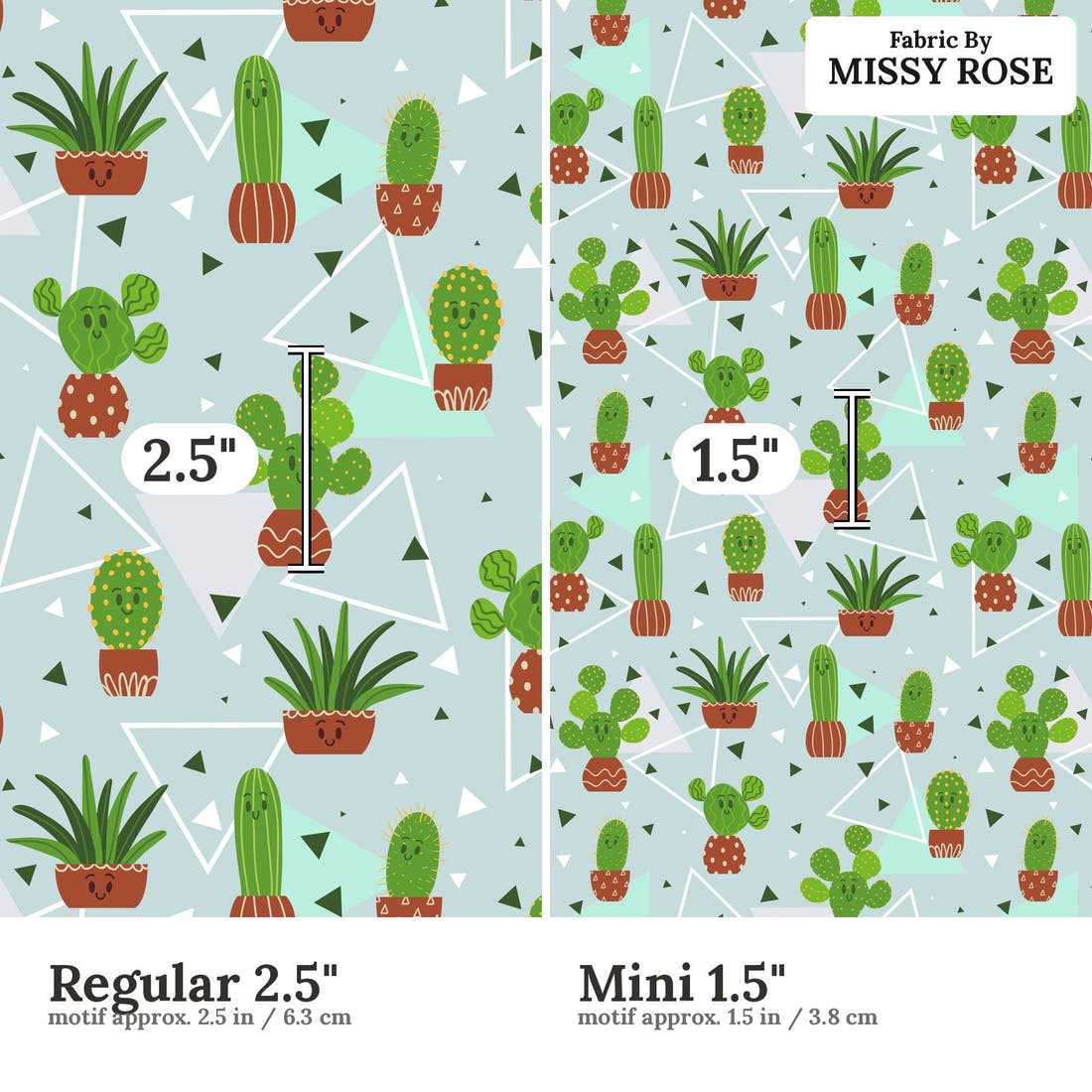 Design 51 Cactus Fabric size comparison - print scale | Fabric by Missy Rose