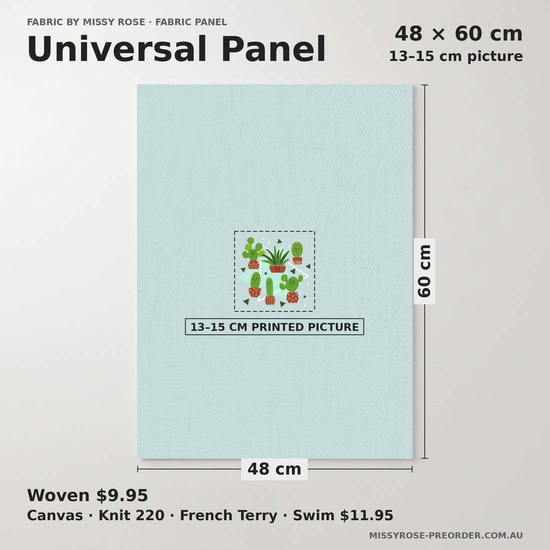 Design 51 Cactus Panel universal panel sizing – 13–15 cm printed picture on 48 × 60 cm fabric | Fabric by Missy Rose