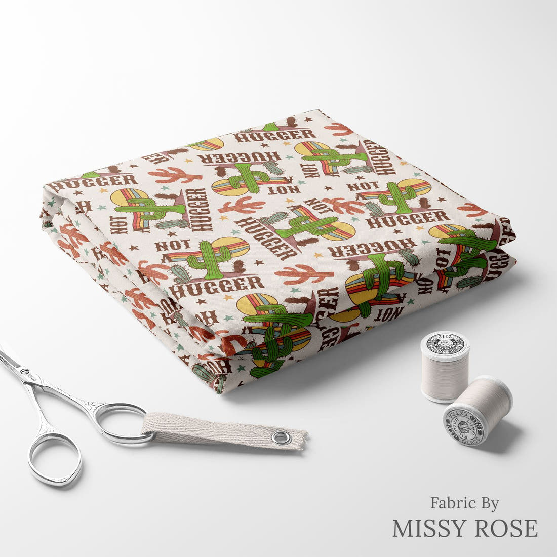 Design 510 Cactus Fabric folded fabric stack with matching thread – pre-order fabric Australia | Fabric by Missy Rose