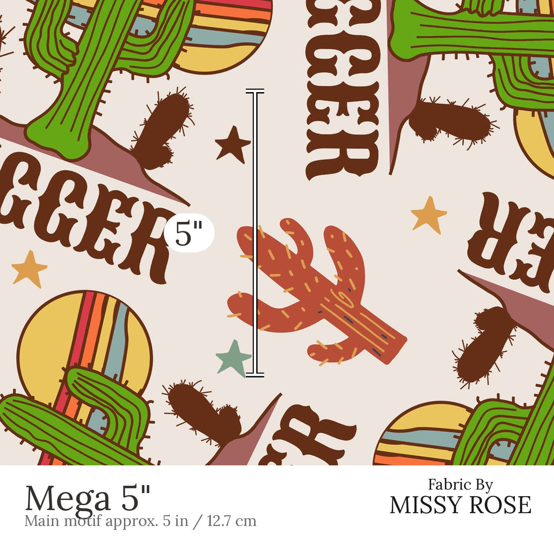 Design 510 Cactus Fabric Mega 5 inch print scale guide | Fabric by Missy Rose
