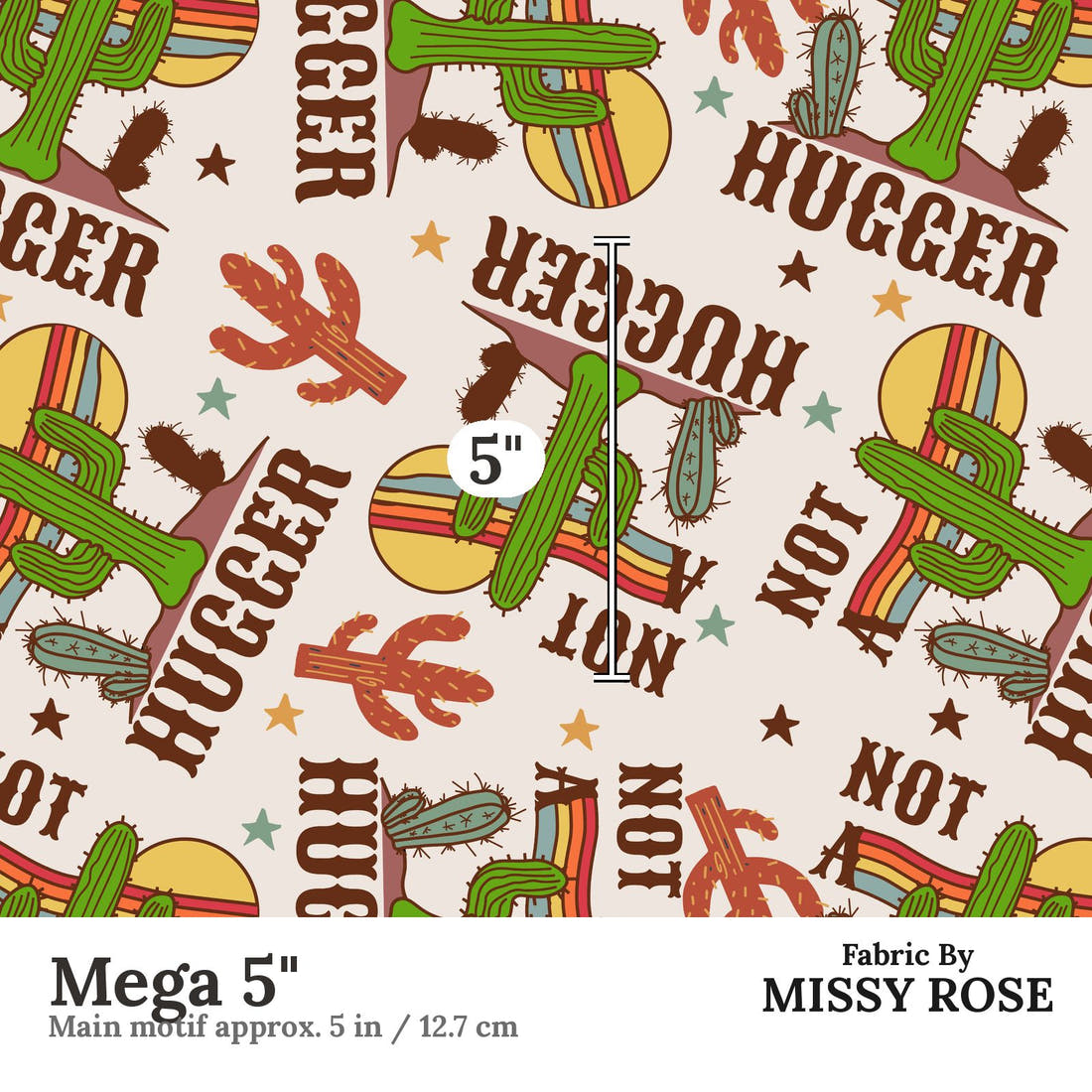 Design 510 Cactus Fabric Mega 5" - print scale | Fabric by Missy Rose