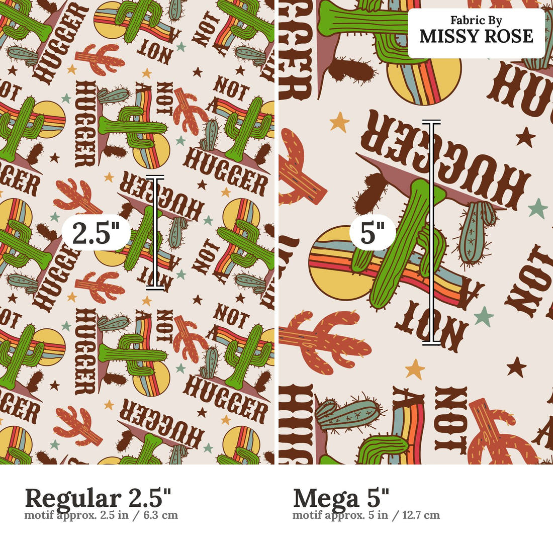 Design 510 Cactus Fabric size comparison - print scale | Fabric by Missy Rose