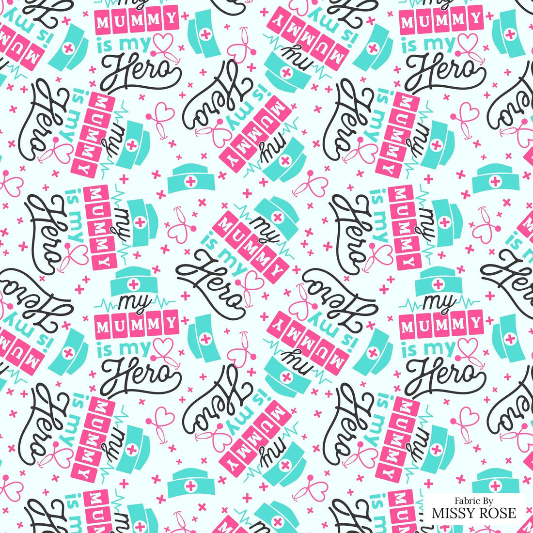 Design 511 Nurse Mum Fabric - flat view of the print, zoom in for detail | Fabric by Missy Rose
